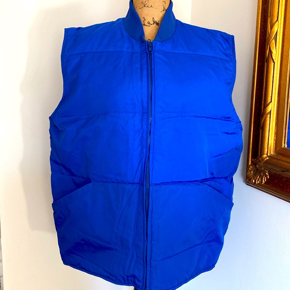 NEW Land`s End Mens Vest Large Goose Down Puffer Quilted Bright Blue Zip Closure
